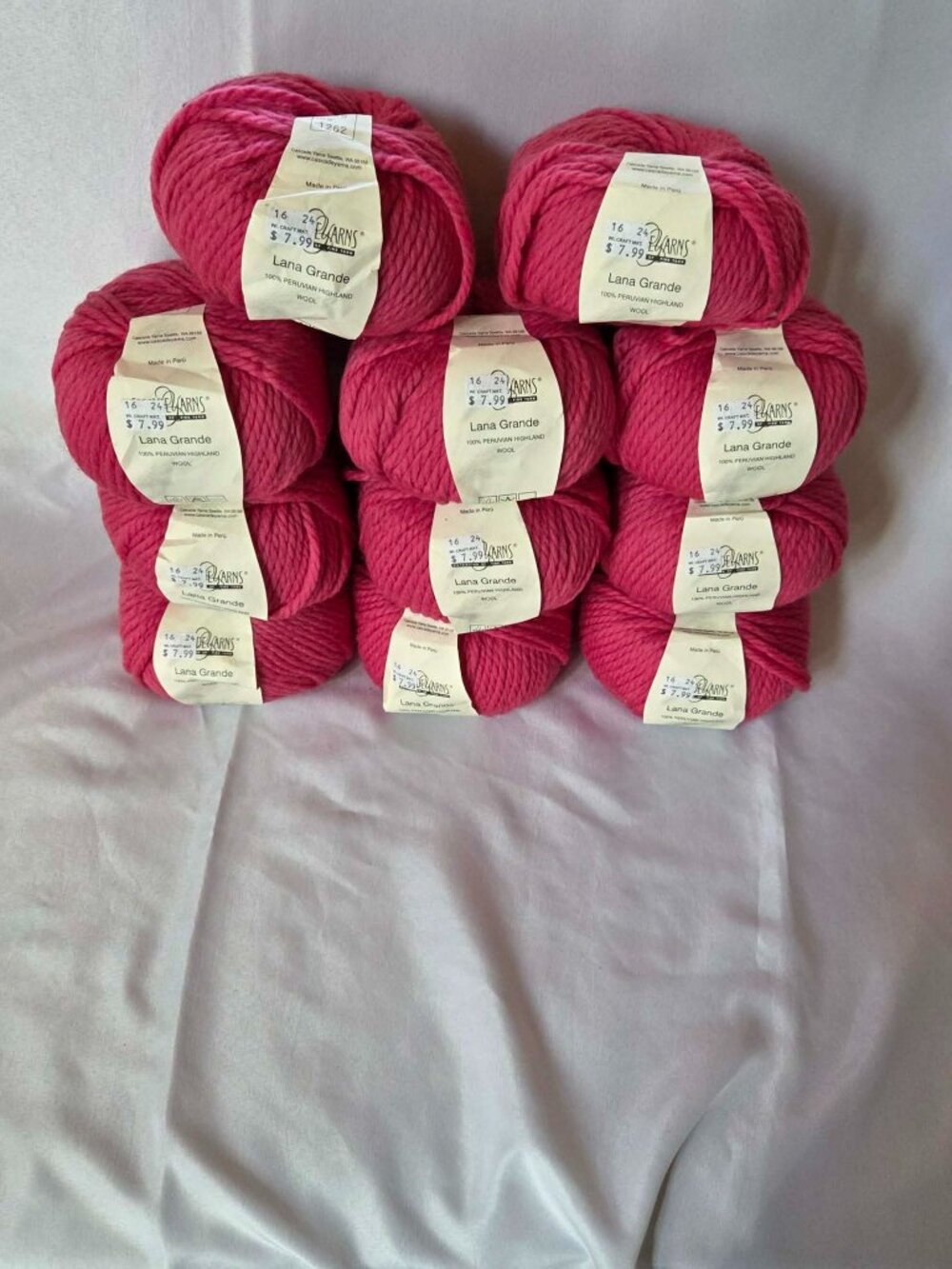 Cascade Lana Grande Super Bulky Wool Yarn Lot, 10 New Skeins + 1 Partial, Pink
